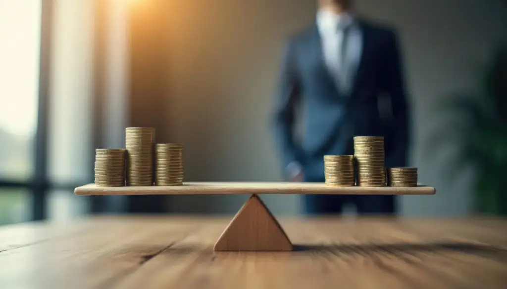 Coins balancing onn a scale to portray financial stability.